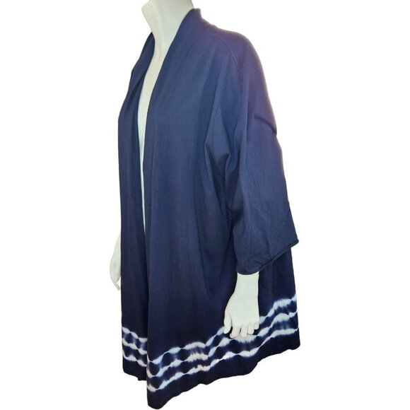 Woman Within Long Sleeve Open‎ Faced Cardigan Size 2X Navy White Tye-Dye Bottom - Picture 3 of 9